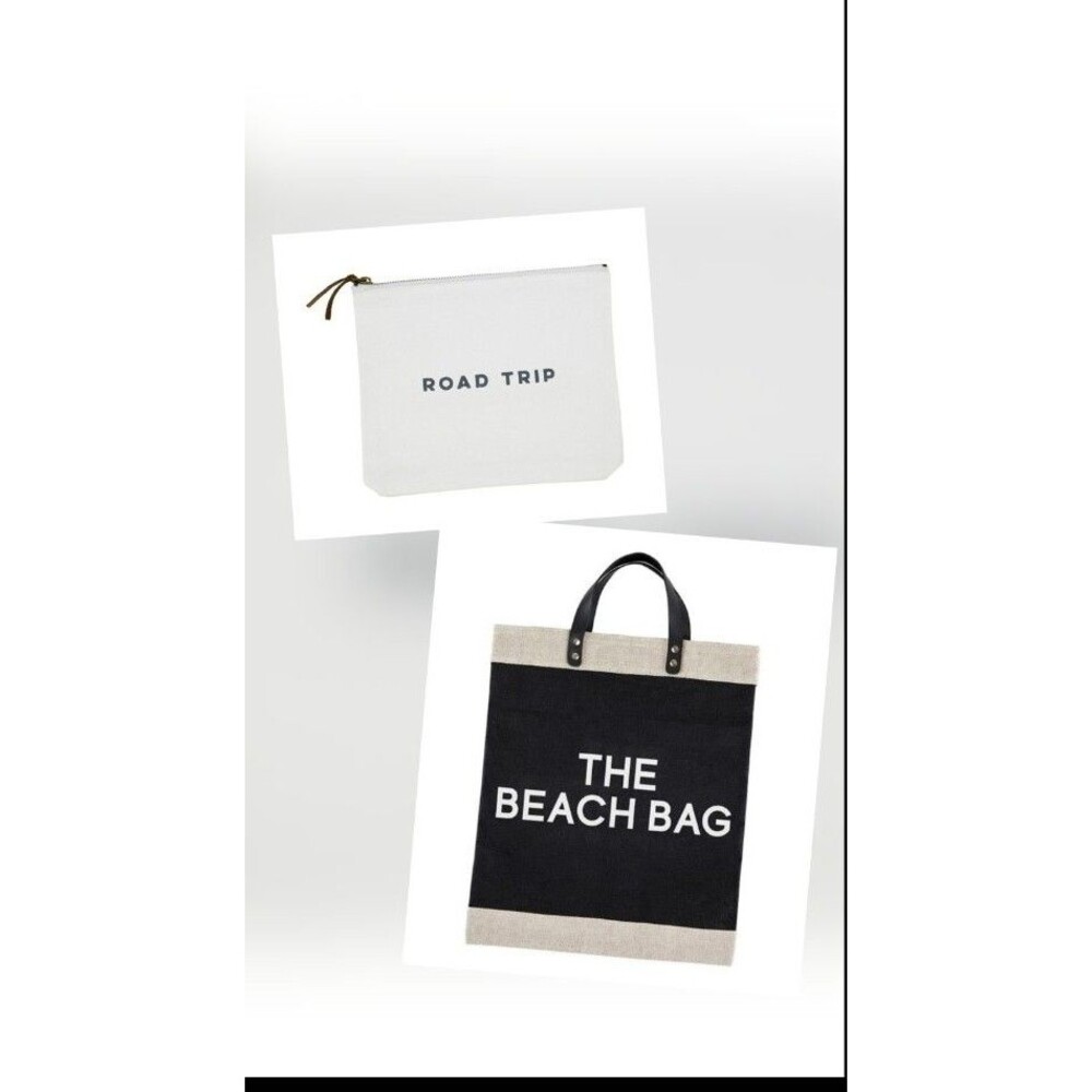 Bundle Set of Amazing Quality Large Jute Tote w Leather Handles & Zip Pouch NWT